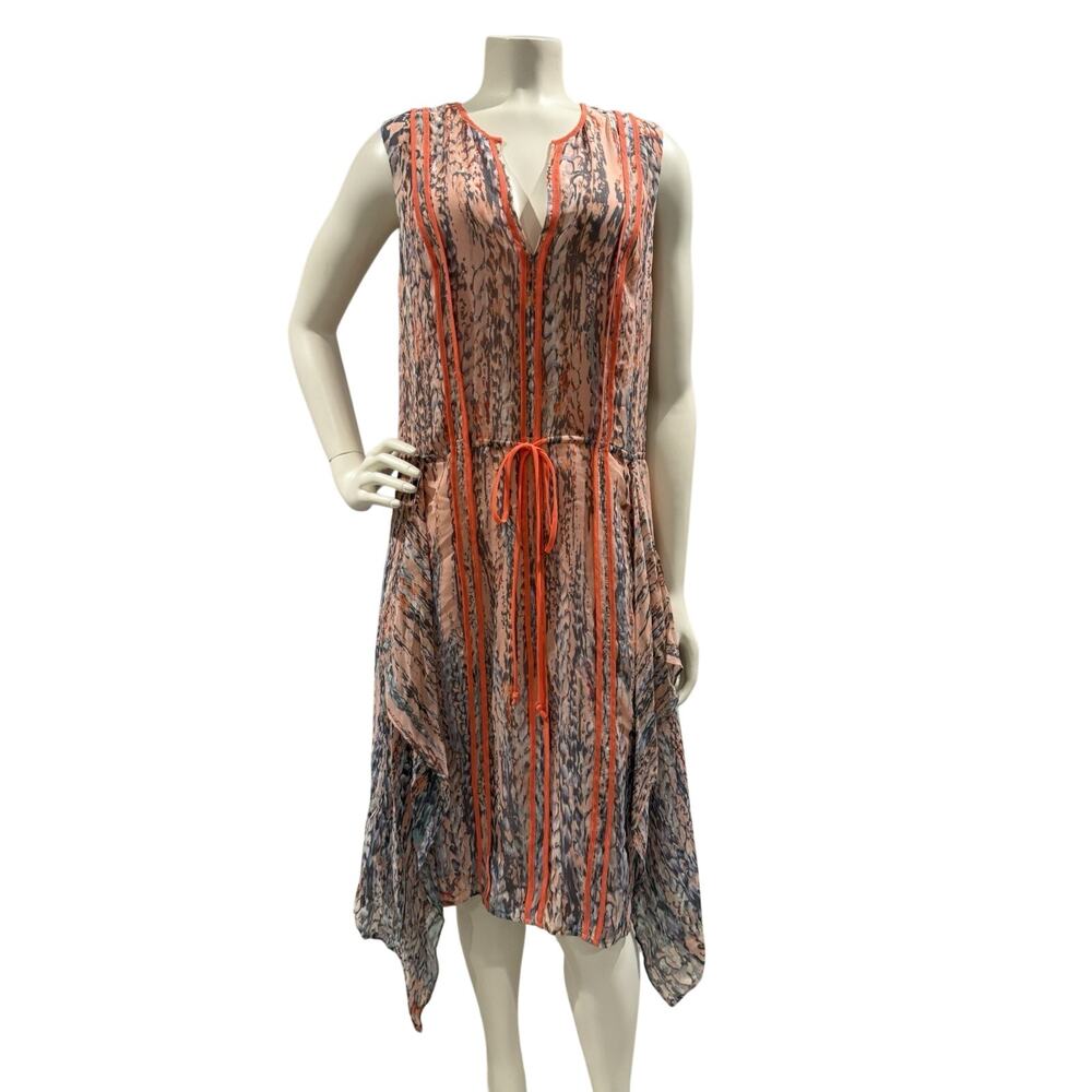 NWT BCBGMaxazria Pink Clay Combo 100% Silk Lined Whimsical Dress Sz Small $368